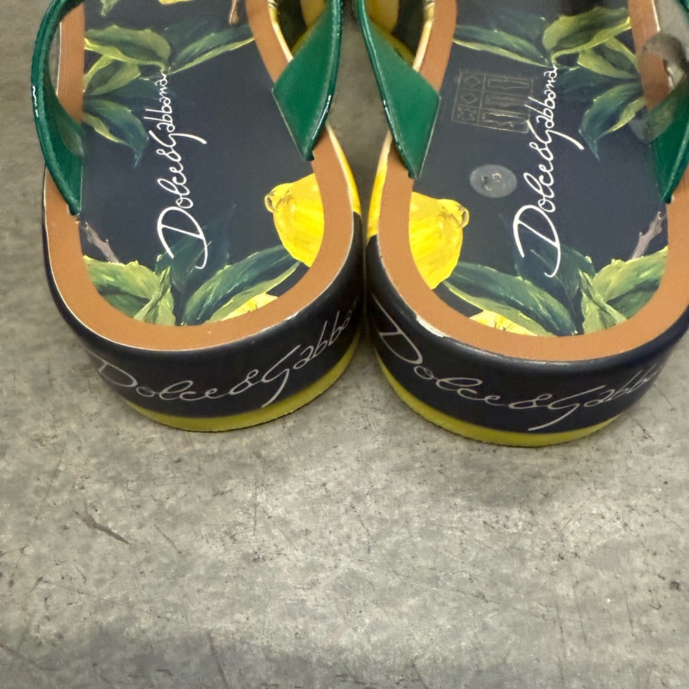 Dolce and Gabbana Lemon Print Jeweled Thong Flip Flop Sandals - Picture 8 of 10